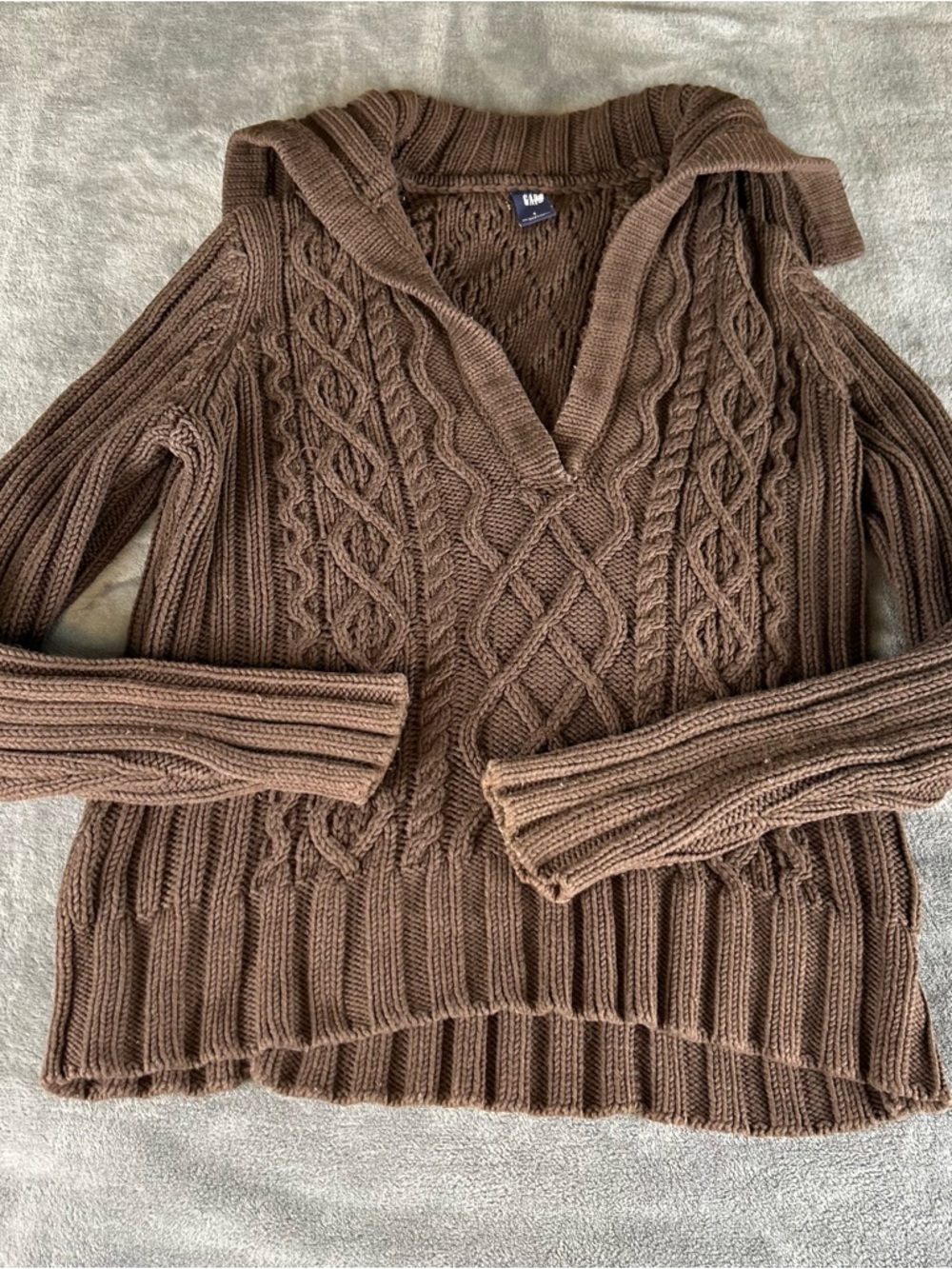 VTG Gap Cable Knit Sweater Womens Large Brown Y2K Cotton Blend Sailor Collar - Picture 5 of 10